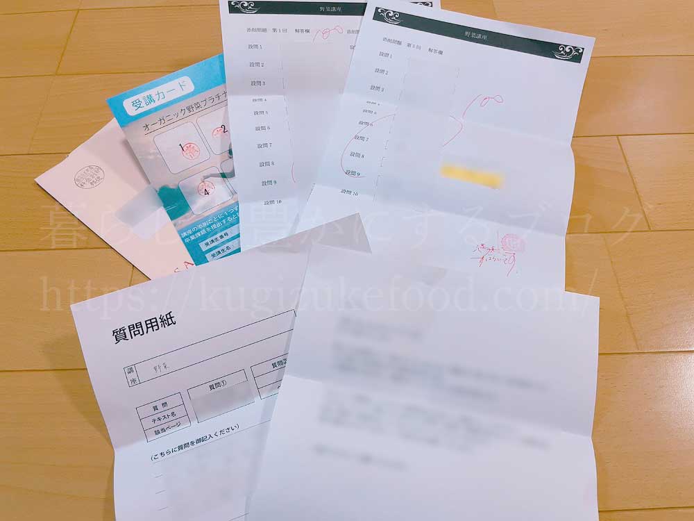 SARAスクールの野菜プラチナコースの添削課題の返送