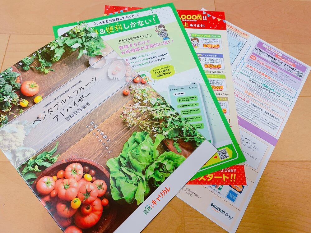 キャリカレのベジタブル&フルーツアドバイザーアドバイザー資格講座の資料