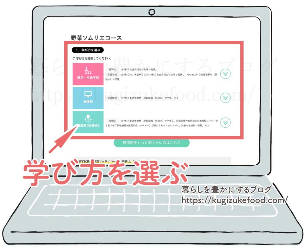野菜ソムリエ資格講座の受講申し込み画面