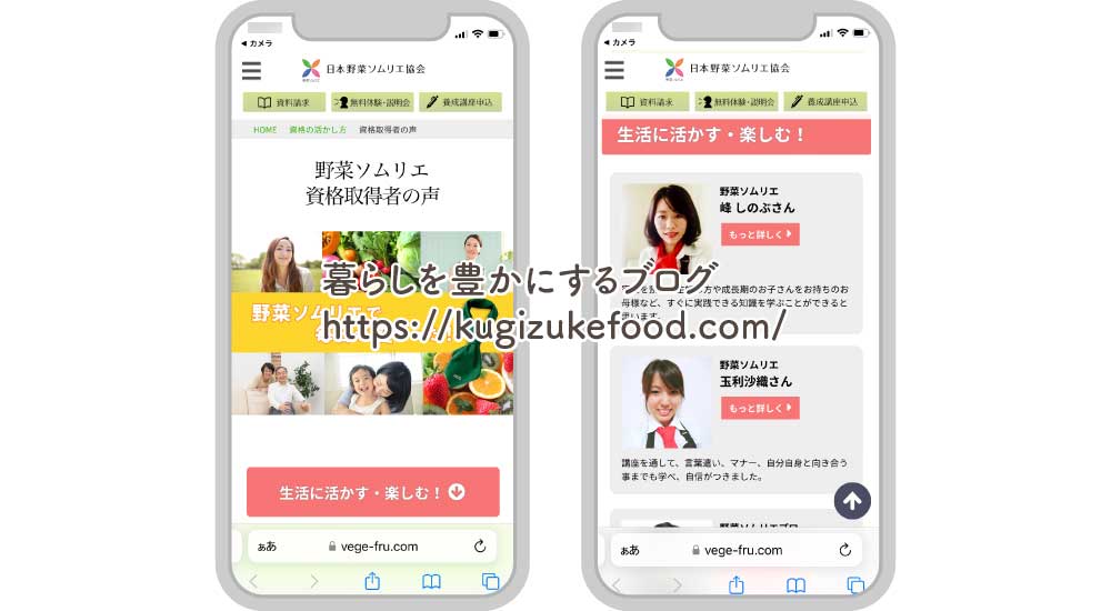 野菜ソムリエ資格講座の口コミ